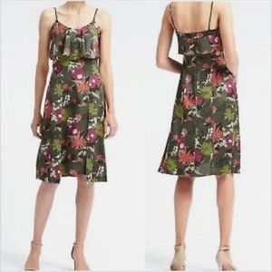 Banana Republic Sleeveless Olive Green Tropical Print  Dress